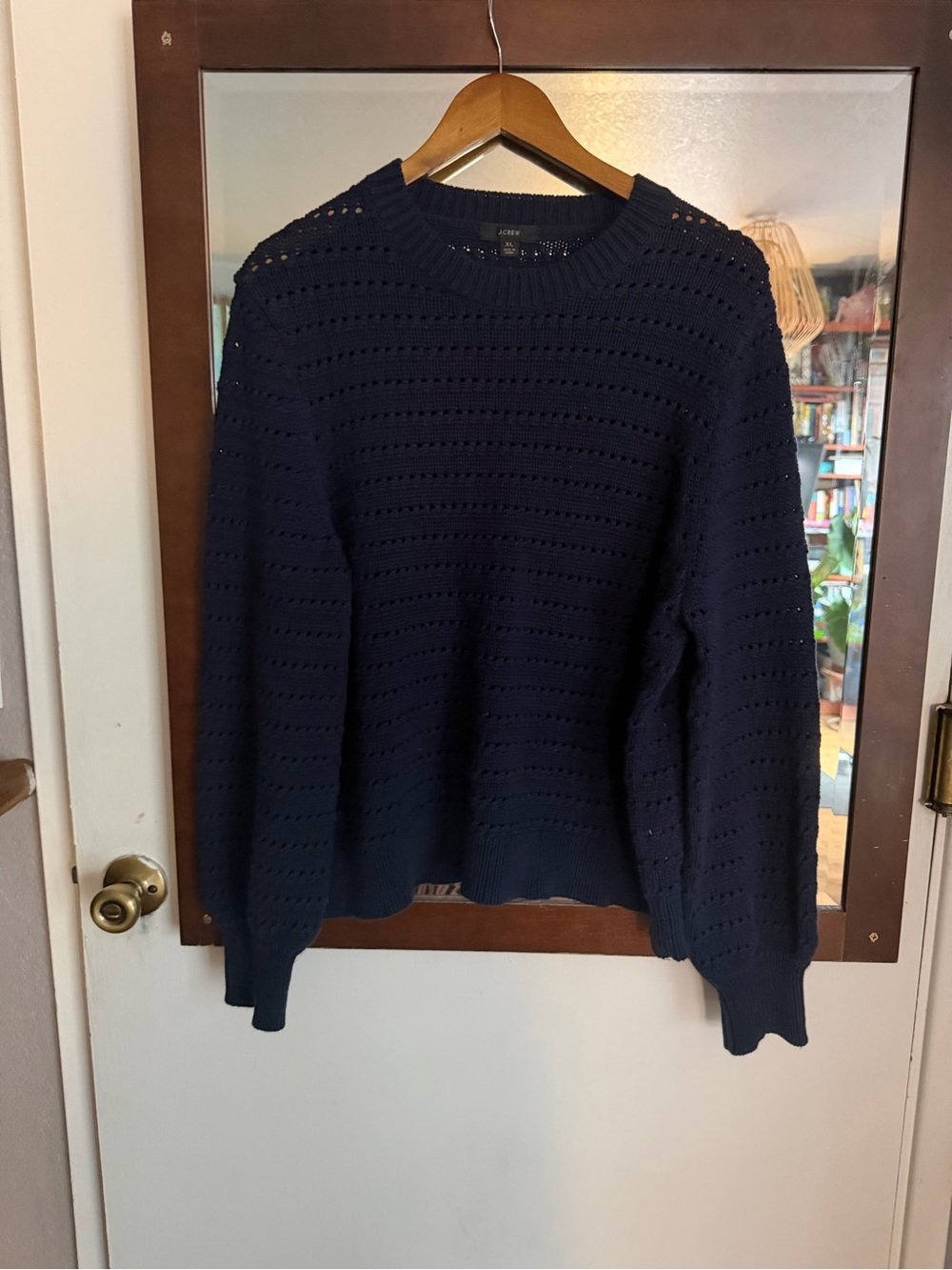 J. Crew Navy Open-Knit Crewneck Sweater -